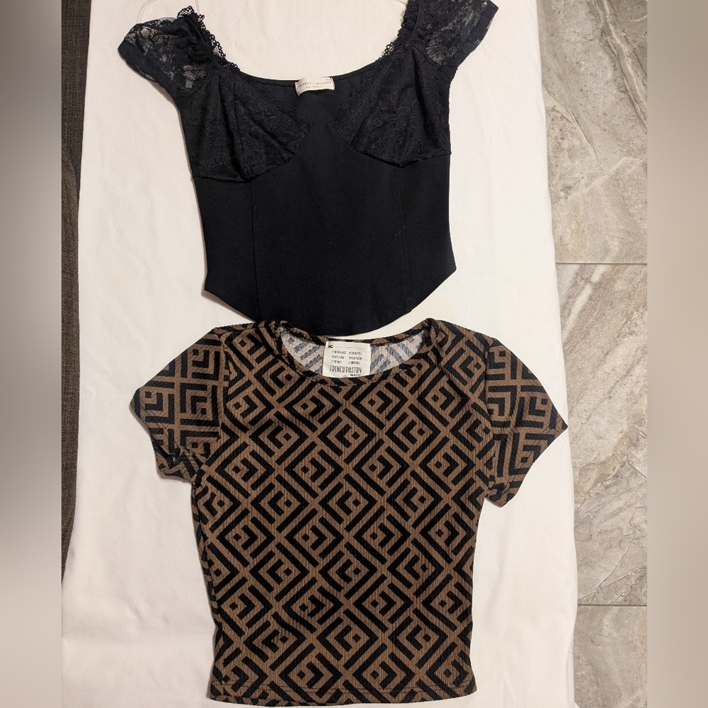 Frankee & Skylarr Womens/Juniors Short Sleeves Black-BrownTops Bundle Size XS